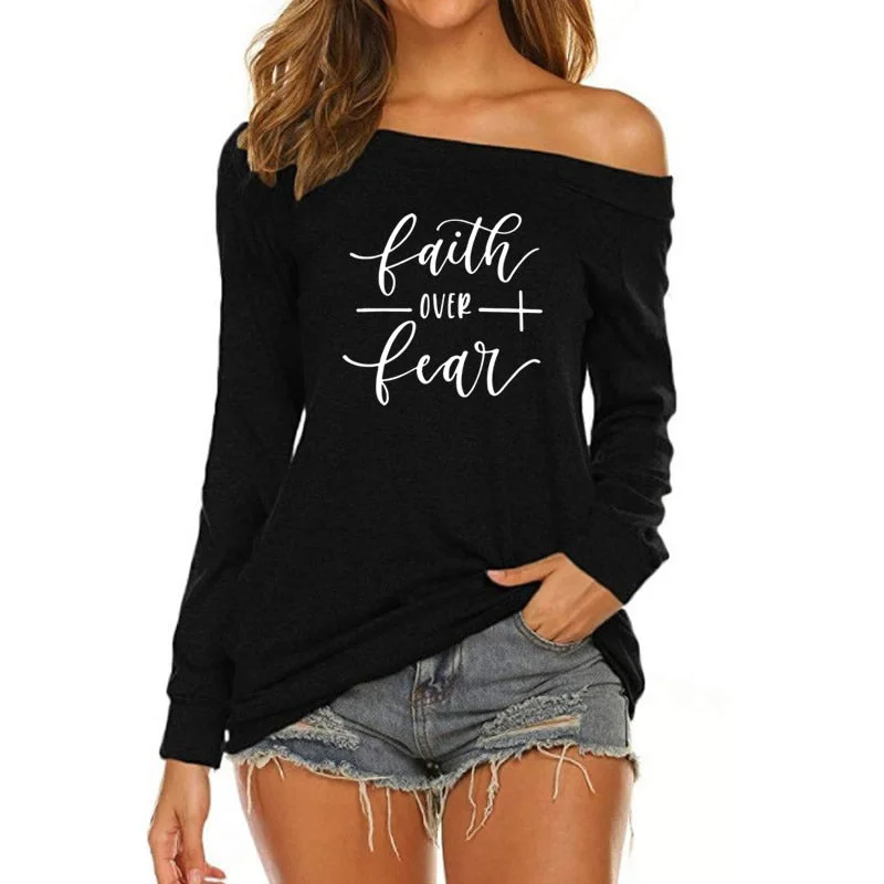 Women's Relaxed Fit Cotton T-shirt -FAITH Custom Logo American Long Sleeve Loose Autumn Tees T shirt Women fall 2022 women clothes Women's Relaxed Fit Cotton T-shirt -FAITH Custom Logo American Long Sleeve Loose Autumn Tees T shirt Women fall 2022 women clothes
