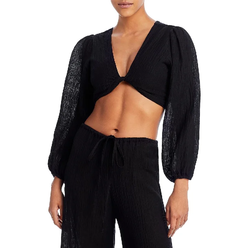 Women's Pullover with Soft Cashmere Blend -Faithfull the Brand Womens Linen Cropped Pullover Top Women's Pullover with Soft Cashmere Blend -Faithfull the Brand Womens Linen Cropped Pullover Top