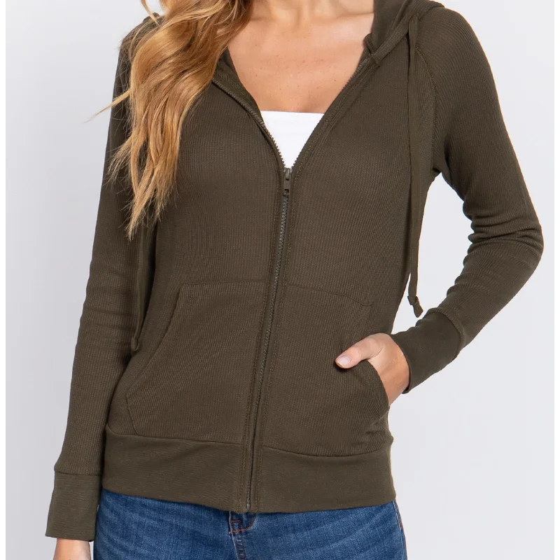 Women's Sweatshirts with Hood for Extra Warmth -Fall Thermal Hoodie Jacket Olive