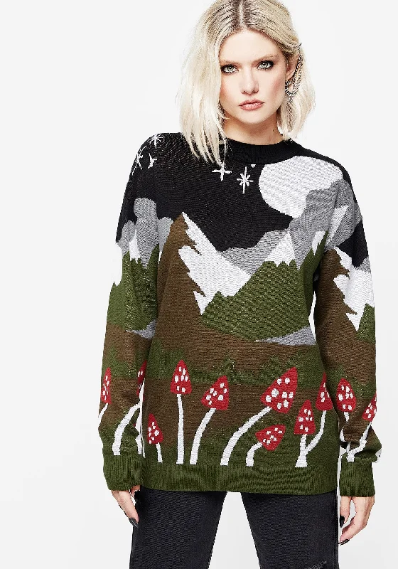 Women's Longline Knit Pullovers Sweater-Faraway Mock Neck Knit Jumper - Green