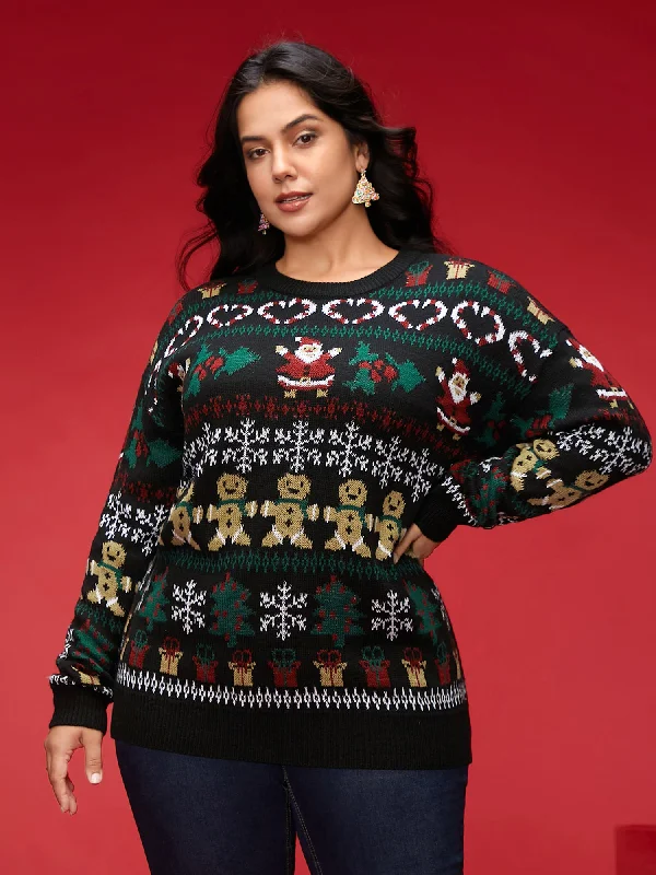 Women's Stylish Pullovers Sweater for Women-Festive Pattern Round Neck Pullover