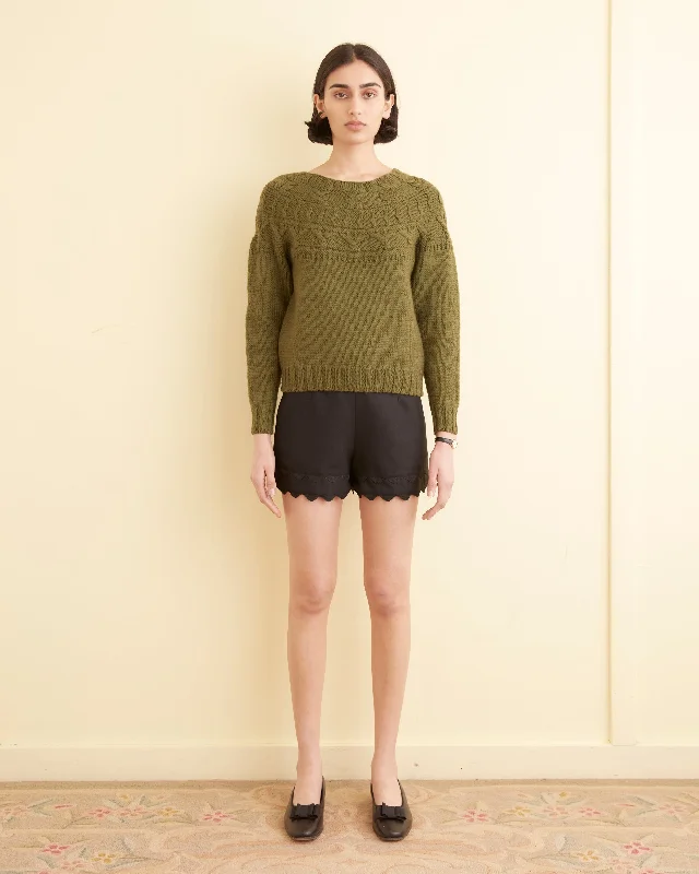 Women's Knit Sweater with Drawstring Waist -Field Sweater