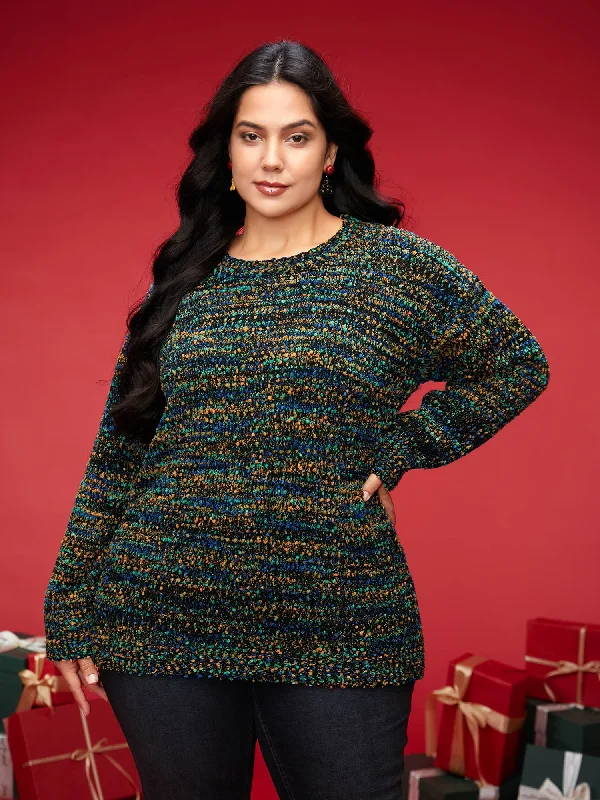 Women's Warm Knit Wool Pullover Sweater-Floral Yarn Pattern Straight-Fit Pullover