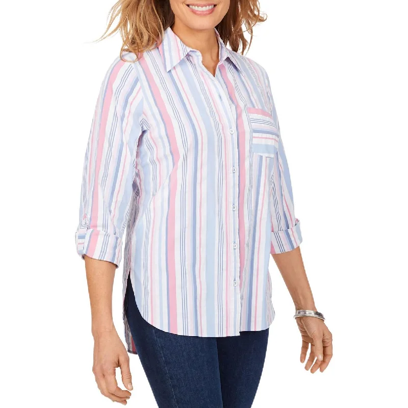 Women's Soft Cotton Shirts -Foxcroft NYC Womens Millie Collared Striped Button-Down Top