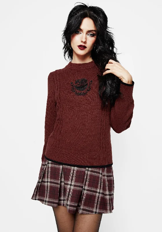 Women's Button-Front Pullovers Sweater-Foxfire Embroidered Cable Knit Jumper