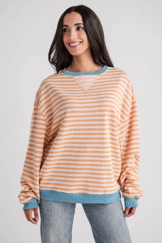 Women's Sweatshirts with Soft Cotton Fabric -Free People Classic Striped Crewneck