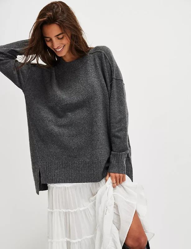 Women's Comfy Knit Pullovers Sweater-Phoebe Pullover, Dark Heather Grey