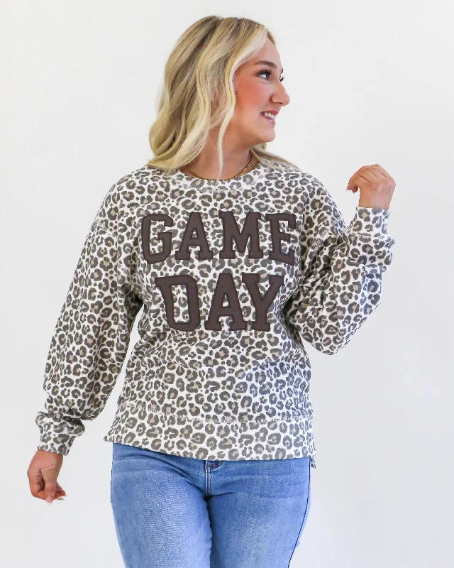 Women's Sweatshirts for Relaxing at the Park -GAMEDAY Leopard Pullover