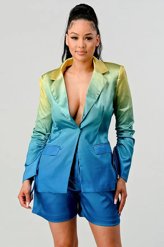 Women's Blazers with Casual Vibe -Get ready for the holiday ombre blazer suit set
