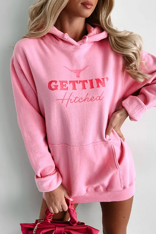 Women's Sweatshirts for Easy Layering -"Gettin' Hitched" Graphic Hoodie (Candy Pink) - Print On Demand