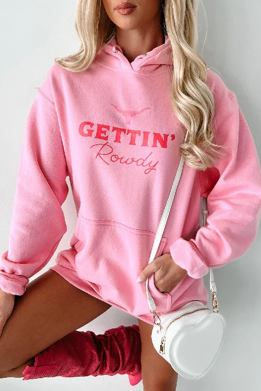 Women's Sweatshirts with High Neck for Warmth -"Gettin' Rowdy” Graphic Hoodie (Candy Pink) - Print On Demand