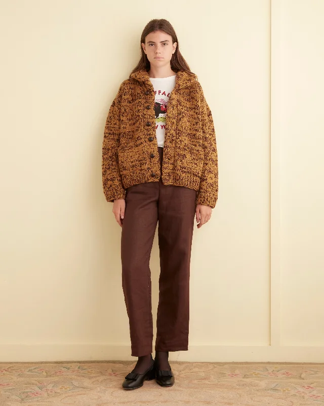 Knit Tops for Evening Wear-Gluckow Cardigan - Brown/Yellow