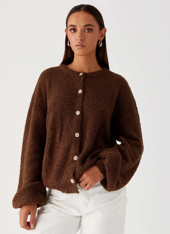 Knit Tops with Ribbed Details-Gracie Oversized Knit Cardigan - Brown
