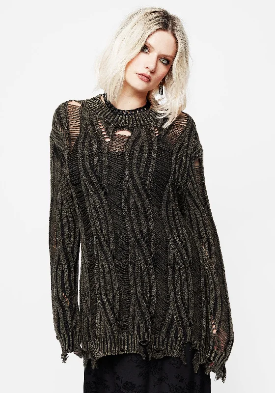 Women's Plain Wool Pullovers Sweater-Granite Ladder Stitch Distressed Cable Knit Jumper Women's Plain Wool Pullovers Sweater-Granite Ladder Stitch Distressed Cable Knit Jumper