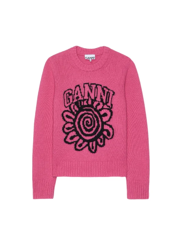 Women's Pullovers Sweater with Sweater Coat Look-Ganni Graphic O-Neck Pullover Flower Women's Pullovers Sweater with Sweater Coat Look-Ganni Graphic O-Neck Pullover Flower