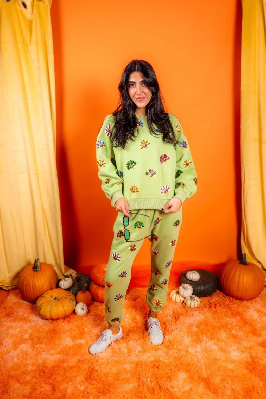 Women's Hooded Sweatshirts for Comfort -Green Multi Turkey Sweatshirt