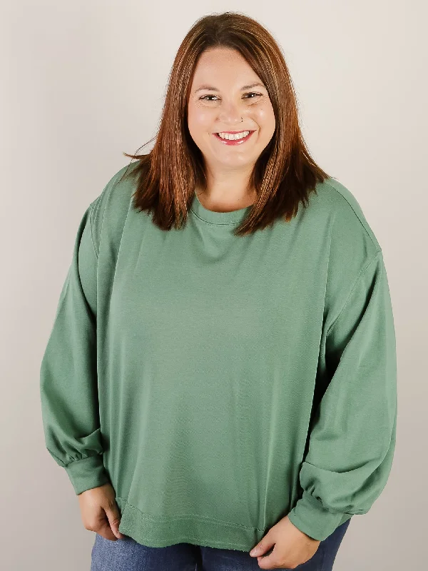 Women's Sweatshirts with Chic Print Designs -Green Round Neck Oversized Sweatshirt