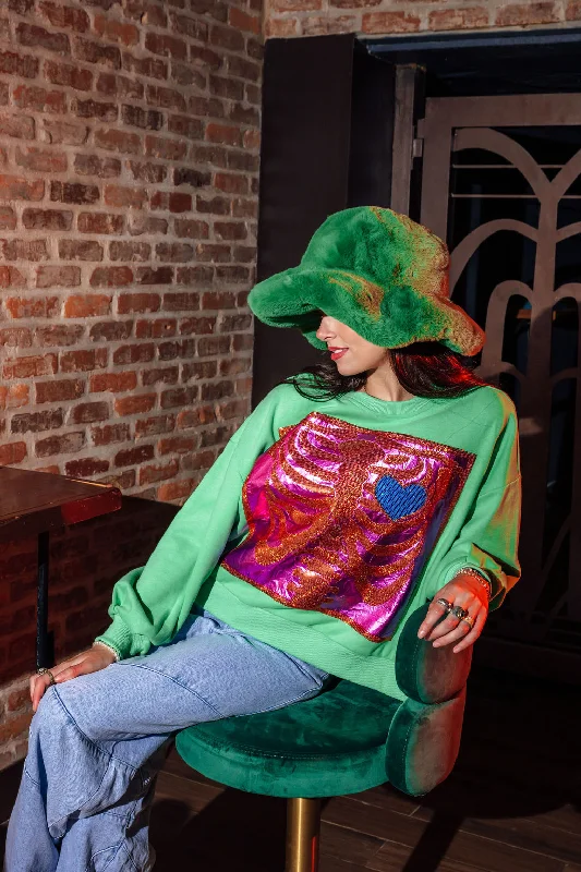 Women's Sweatshirts with Comfortable Stretch -Green X Ray Heart Sweatshirt