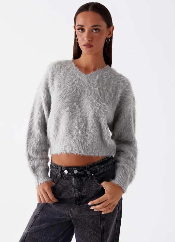 Knit Tops with Color Blocking-Greenwich Sweater - Grey Marle