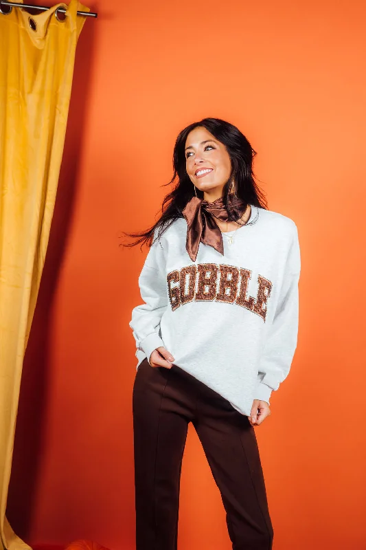 Women's Sweatshirts with Soft Ribbed Detail -Grey Gobble Sweatshirt