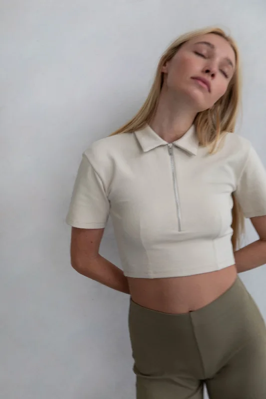 Women's Comfortable Casual T-shirt for Work -COLLARED HALF ZIP TEE