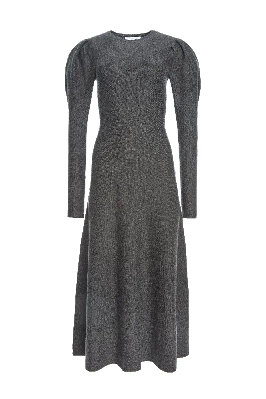 Knit Tops for Travel-Hannah Knit Maxi Dress in Charcoal Melange Merino Wool Cashmere