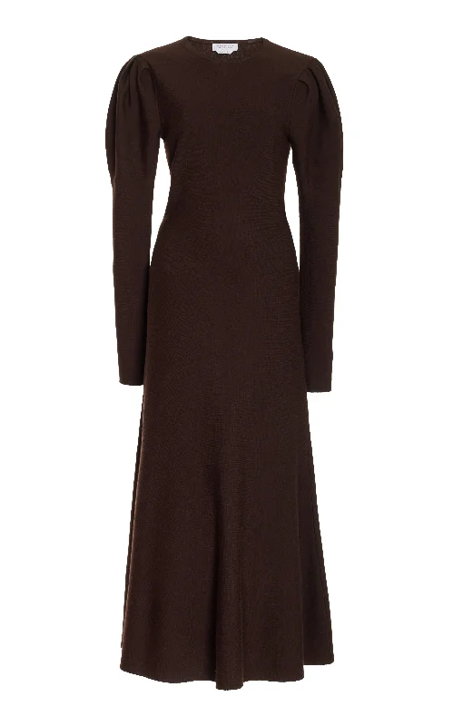 Women's Long Sleeve Knit Tops-Hannah Knit Maxi Dress in Chocolate Merino Wool Cashmere