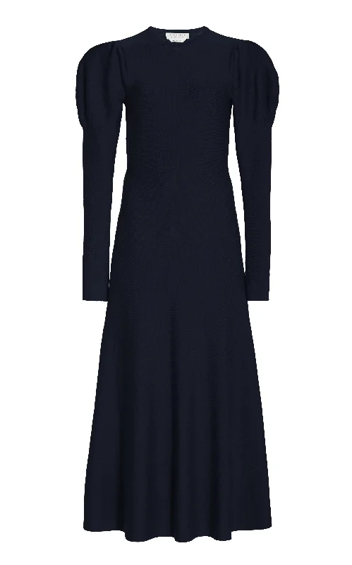 Knit Tops with Boat Neck-Hannah Knit Maxi Dress in Dark Navy Merino Wool Cashmere