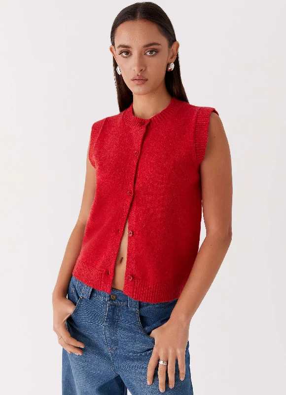 Women's Knit Tops for Fall -Hanson Knit Vest Top - Red