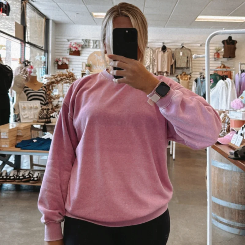 Women's Sweatshirts with Customizable Features -Happy Day’s Oversized Crew Neck