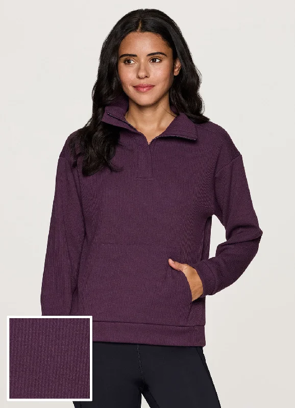 Women's Sweatshirts with Embellished Detail -Harbor Ribbed 1/4 Zip