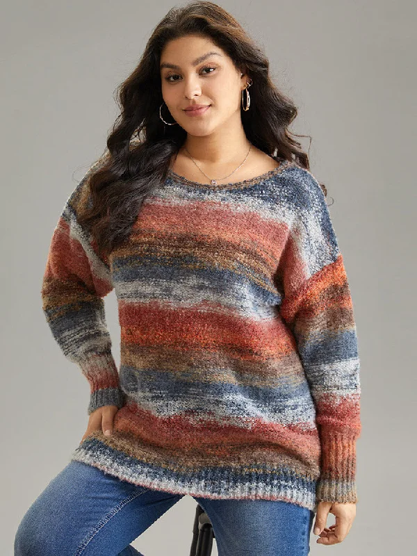 Women's Pullovers Sweater for Chic Layering-Heather Colorblock Contrast Drop Shoulder Pullover