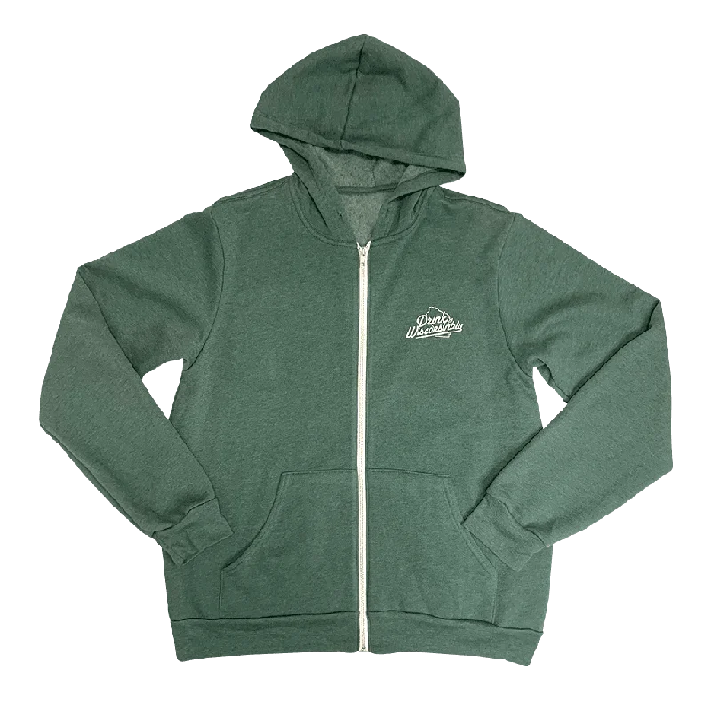 Women's Sweatshirts with Hood for Warmth -Heather Forest Green Zip Up Hoodie