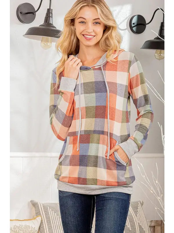 Women's Sweatshirts with Zipper Pockets -Heimish Multi Color Plaid Print Hoodie