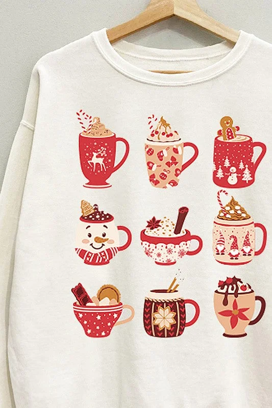 Women's Sweatshirts with Open Side Slits -Holiday Drinks Graphic Sweatshirt S-XL