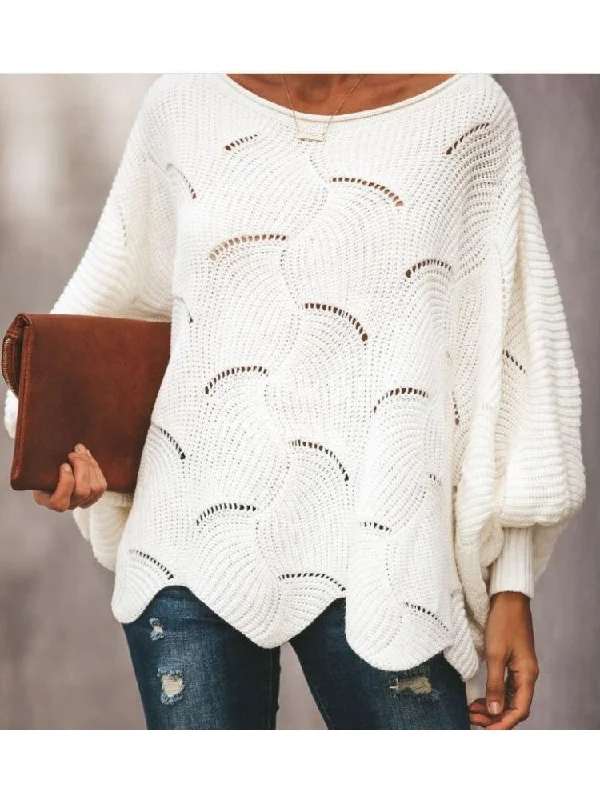 Women's Woolen Knit Pullover Sweater for Casual Wear-Hollow Out Knitting Loose Pullover