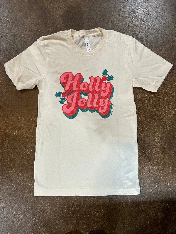 Comfortable Women's Casual T-shirt -Holly Jolly Retro Pink Tee