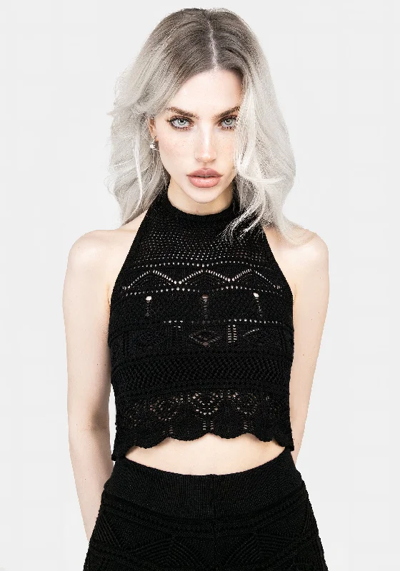 Knit Tops for Eco-friendly Fashion-Hooked Pointelle Halter Crop Top