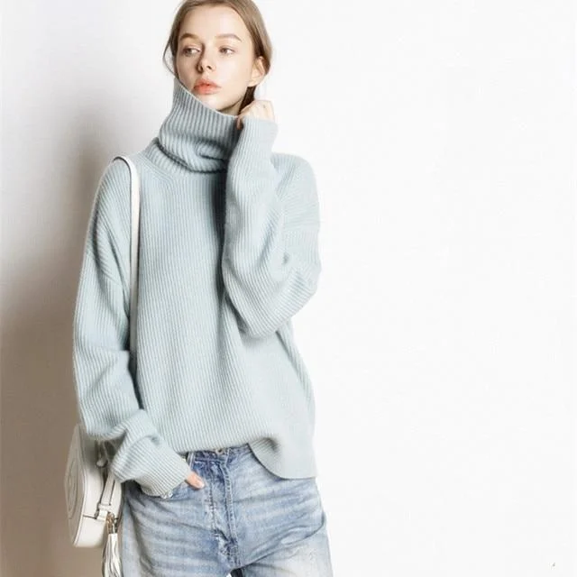 Women's Pullovers Sweater for Workwear Layers-Hot Sale High Collar 5 Colors Pullover 100% Cashmere Knitted Jumpers
