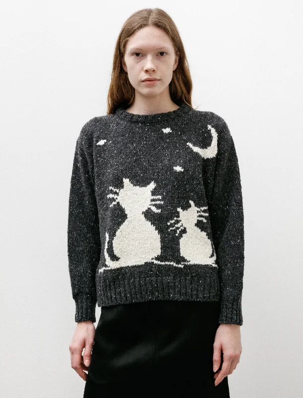 Women's Casual Wool Pullovers Sweater for Day Wear-Cats Love Space Pullover Charcoal