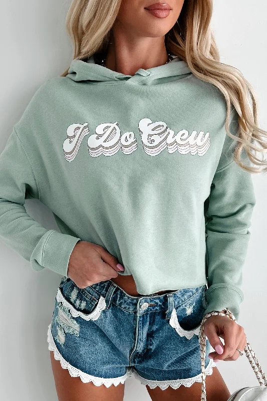 Women's Sweatshirts for Relaxed Fit -"I Do Crew" Metallic Graphic Crop Hoodie (Sage) - Print On Demand Women's Sweatshirts for Relaxed Fit -"I Do Crew" Metallic Graphic Crop Hoodie (Sage) - Print On Demand