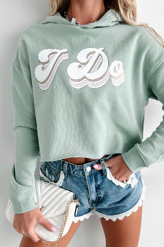 Women's Sweatshirts for Lazy Sundays -"I Do" Metallic Graphic Crop Hoodie (Sage) - Print On Demand Women's Sweatshirts for Lazy Sundays -"I Do" Metallic Graphic Crop Hoodie (Sage) - Print On Demand