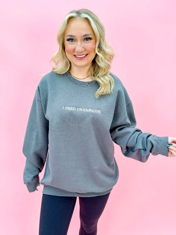 Women's Sweatshirts for Workouts and Fitness -I Need Champagne Sweatshirt