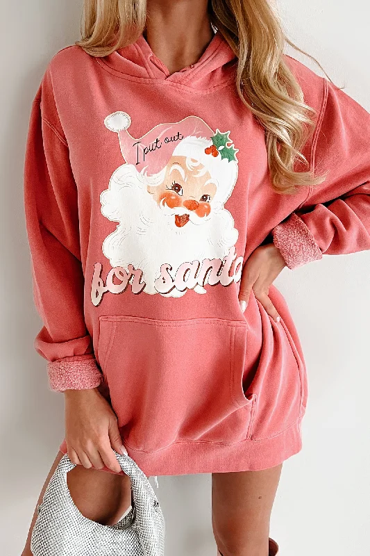 Women's Sweatshirts for Evening Comfort -"I Put Out For Santa" Vintage Wash Graphic Hoodie (Pink) - Print On Demand