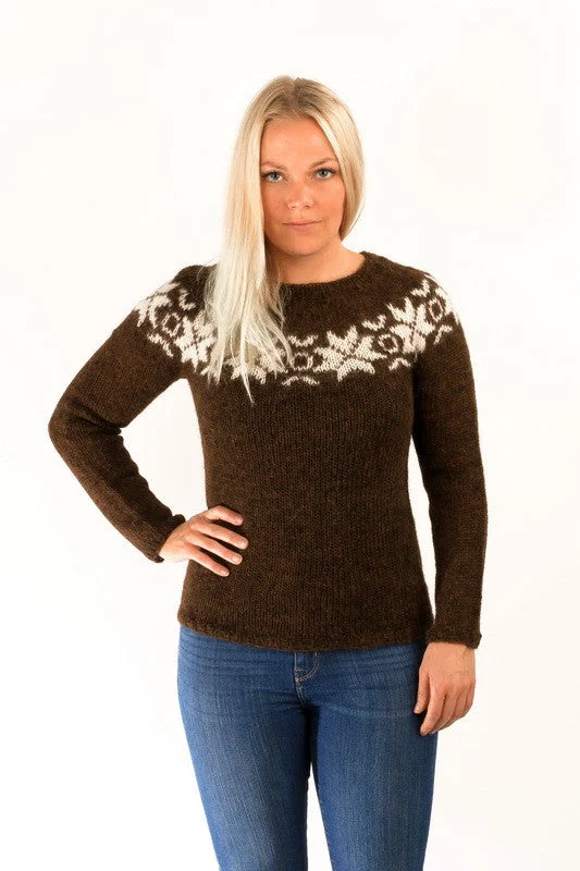 Women's Fitted Knit Pullovers Sweater-Eykt Wool Pullover Brown