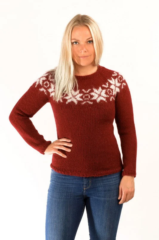 Women's Pullovers Sweater with Wide Ribbing-Eykt Wool Pullover Red