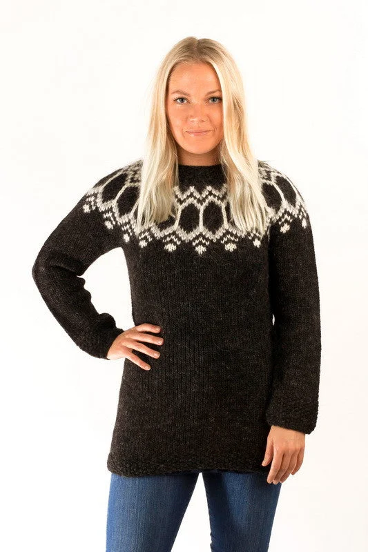 Women's Vintage Pullovers Sweater-Tight Fit Wool Pullover Black