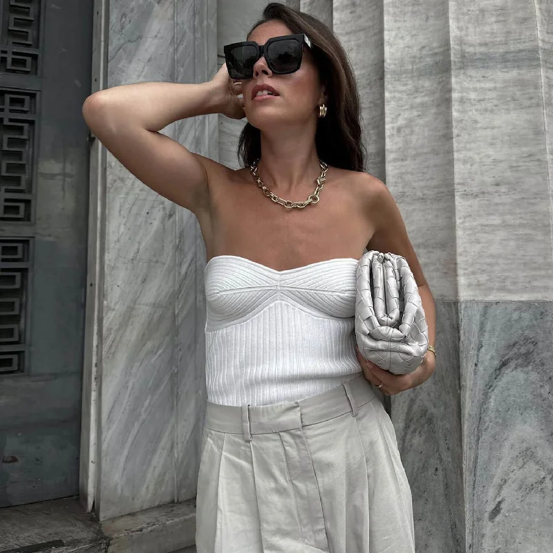 Women's Pullover Sweater for Relaxed Comfort-Iconic Sweetheart Neck Bustier Solid Color Ribbed Knit Pullover Tube Top Women's Pullover Sweater for Relaxed Comfort-Iconic Sweetheart Neck Bustier Solid Color Ribbed Knit Pullover Tube Top
