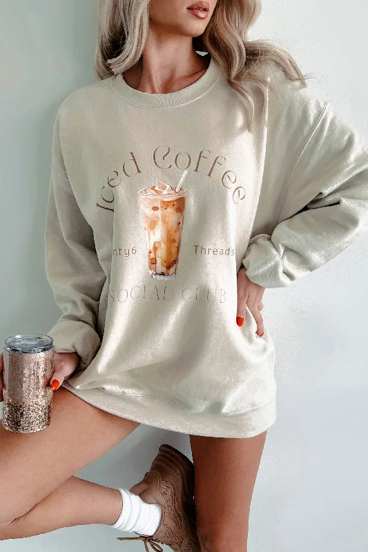 Women's Sweatshirts with Thick Soft Fleece -I'll Take An Ice Coffee Graphic Sweatshirt (Sand)