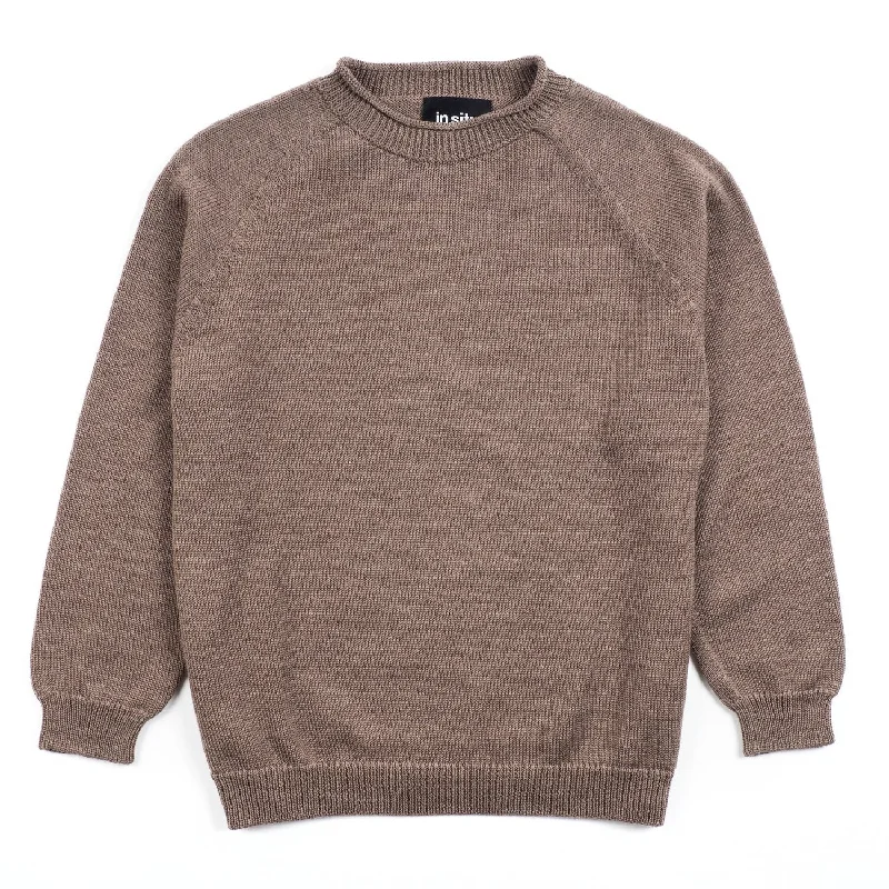 Women's Sweatshirts with Soft Ribbed Neckline -In Situ - V2 Merino Wool Heavyweight Crewneck - Borgiallo (Taupe)